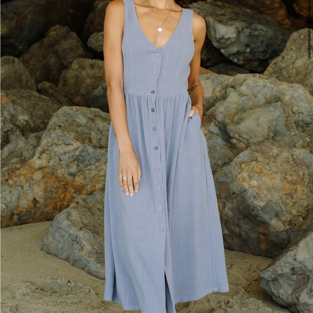Rachel Pally LINEN AERIN DRESS, fog XS